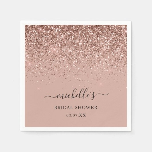 Elegant Roos Gold Glitter Sparkle Black Naam Servet (Voorkant)