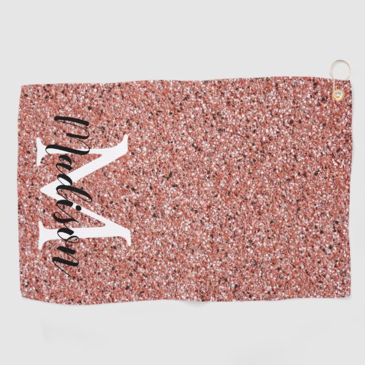 Elegant Roos Gold Glitter Sparkle Monogram Womens Golfhanddoek (Horizontaal)