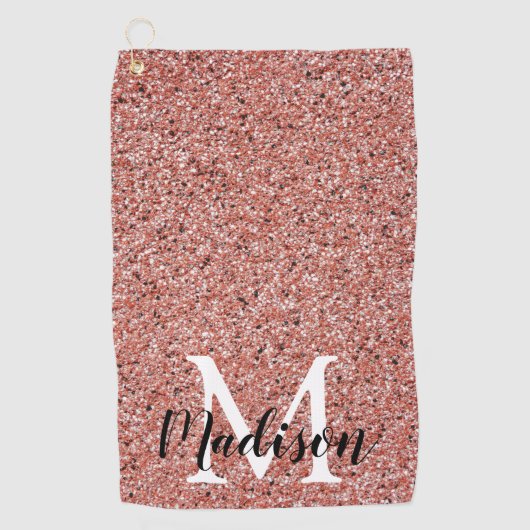 Elegant Roos Gold Glitter Sparkle Monogram Womens Golfhanddoek (Voorkant)