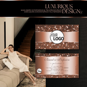 Elegant Roos Gold Glitter Sparkle Stars en Logo Visitekaartje