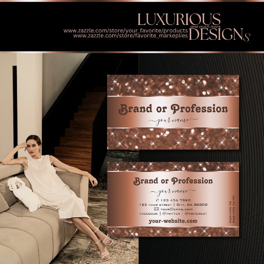 Elegant Roos Gold Glitter Sparkle Stars Opvallend Visitekaartje