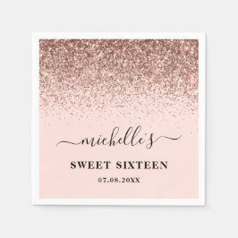 Elegant Roos Gold Glitter Sparkles Name Sweet 16 Servet