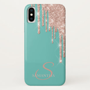 Elegant Roos Gold Glitter Stationt Mint Green Case-Mate iPhone Case