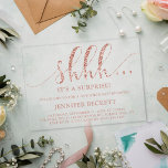 Elegant Roos Gold Glitter Surprise Birthday Party Acryl Uitnodigingen<br><div class="desc">Vier in stijl met deze trendy en elegante typografie surprise verjaardagsfeestje acryl uitnodigingen. Het ontwerp is gemakkelijk te personaliseren en uw gasten zullen blij zijn wanneer ze deze stijlvolle uitnodigingen ontvangen.</div>