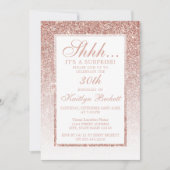 Elegant Roos Gold Glitter Surprise Birthday Party Kaart (Voorkant)