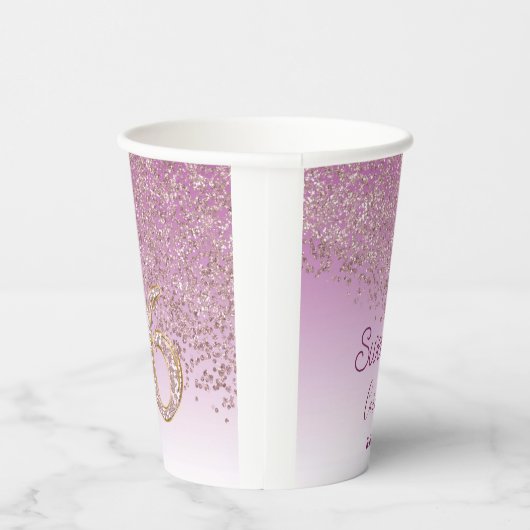 Elegant Roos Gold Glitter Sweet 16 Birthday Papieren Bekers (Rechts)