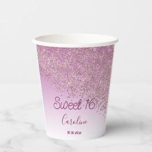 Elegant Roos Gold Glitter Sweet 16 Birthday Papieren Bekers