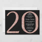 Elegant Roos Gold Glitter Typografie 20e verjaarda Kaart (Voorkant)