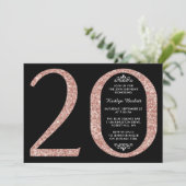 Elegant Roos Gold Glitter Typografie 20e verjaarda Kaart (Staand voorkant)