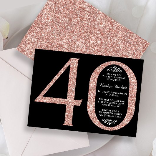 Elegant Roos Gold Glitter Typografie 40e verjaarda Kaart