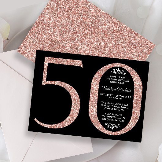 Elegant Roos Gold Glitter Typografie 50e verjaarda Kaart