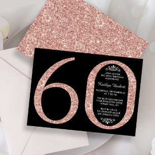 Elegant Roos Gold Glitter Typografie 60th Birthday Kaart