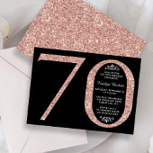 Elegant Roos Gold Glitter Typografie 70th Birthday Kaart