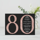 Elegant Roos Gold Glitter Typografie 80th Birthday Kaart (Staand voorkant)