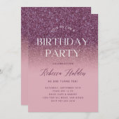 Elegant Roos Gold Glitter Verjaardagsuitnodiging Kaart (Voorkant / Achterkant)