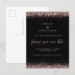Elegant Roos Gold Glitter Weddenschap Black Opslag Aankondigingskaart