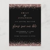 Elegant Roos Gold Glitter Weddenschap Black Opslag Aankondigingskaart (Voorkant)