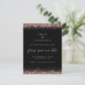 Elegant Roos Gold Glitter Weddenschap Black Opslag Aankondigingskaart (Staand voorkant)