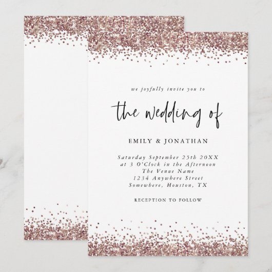 Elegant Roos Gold Glitter Weddenschap White Kaart (Voorkant / Achterkant)