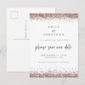 Elegant Roos Gold Glitter Weddenschap White Save D Aankondigingskaart (Voorkant / Achterkant)