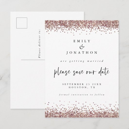 Elegant Roos Gold Glitter Weddenschap White Save D Aankondigingskaart (Voorkant / Achterkant)