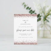 Elegant Roos Gold Glitter Weddenschap White Save D Aankondigingskaart (Staand voorkant)