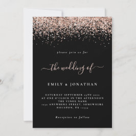 Elegant Roos Gold Glitter Wedding Black Kaart