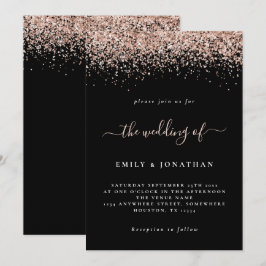 Elegant Roos Gold Glitter Wedding Black Kaart
