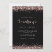 Elegant Roos Gold Glitter Wedding Black Kaart (Voorkant)