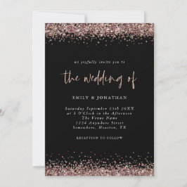 Elegant Roos Gold Glitter Wedding Black Kaart