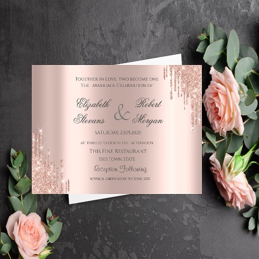 Elegant Roos Gold Glitter Wedding Kaart