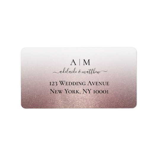 Elegant Roos Gold Glitter Wedding Monogram Script Etiket (Voorkant)