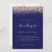 Elegant Roos Gold Glitter Wedding Navy Blue Blush Kaart (Voorkant)