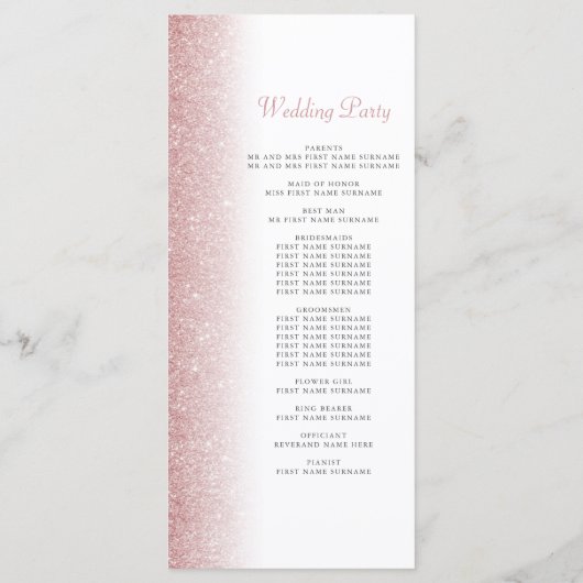 Elegant Roos Gold Glitter Wedding Program Card (Achterkant)