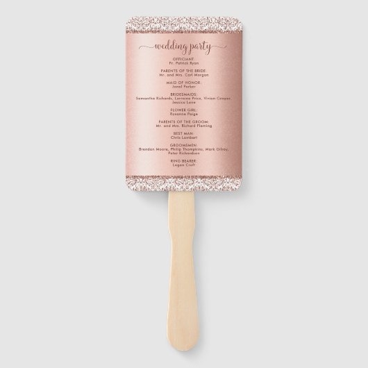 Elegant Roos Gold Glitter Wedding Program Handwaaier (Achterkant)