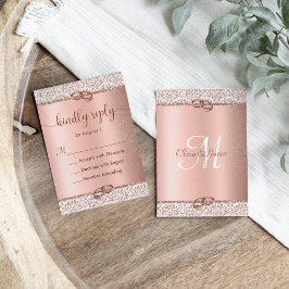 Elegant Roos Gold Glitter Wedding RSVP Kaartje