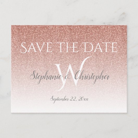 Elegant Roos Gold Glitter Wedding Save the Date Briefkaart (Voorkant)