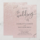 Elegant Roos Gold Glitter Wedding Uitnodiging (Voorkant / Achterkant)