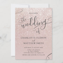 Elegant Roos Gold Glitter Wedding Uitnodiging