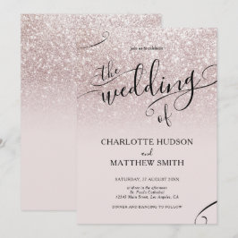 Elegant Roos Gold Glitter Wedding Uitnodiging