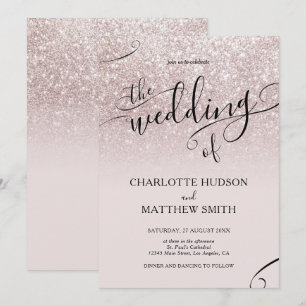 Elegant Roos Gold Glitter Wedding Uitnodiging