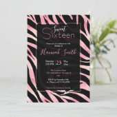 Elegant Roos Gold Glitter Zebra Black Animal Print Kaart (Staand voorkant)