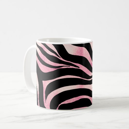 Elegant Roos Gold Glitter Zebra Black Animal Print Koffiemok (Voorkant links)