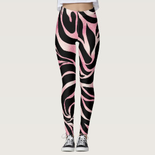Elegant Roos Gold Glitter Zebra Black Animal Print Leggings
