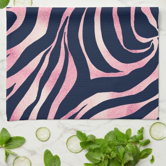 Elegant Roos Gold Glitter Zebra Blue Animal Print Theedoek (Gevouwen)