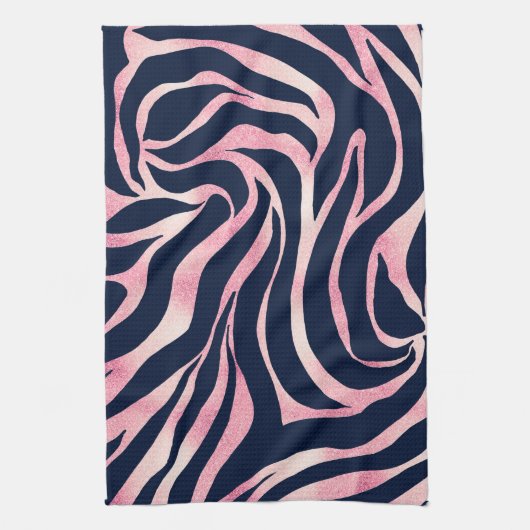 Elegant Roos Gold Glitter Zebra Blue Animal Print Theedoek (Verticaal)