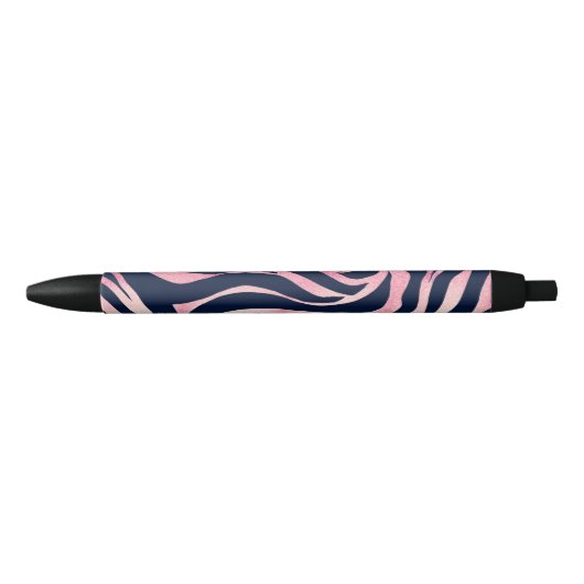 Elegant Roos Gold Glitter Zebra Blue Animal Print Zwarte Inkt Pen (Voorkant)