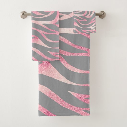 Elegant Roos Gold Glitter Zebra Grey Animal Print Bad Handdoek (Insitu)