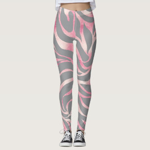 Elegant Roos Gold Glitter Zebra Grey Animal Print Leggings