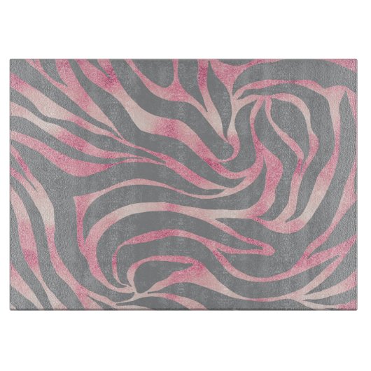 Elegant Roos Gold Glitter Zebra Grey Animal Print Snijplank (Voorkant)